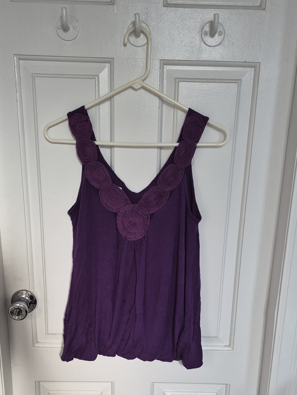 Women’s Purple Sleeveless Tank with Decorative Rosette Neckline